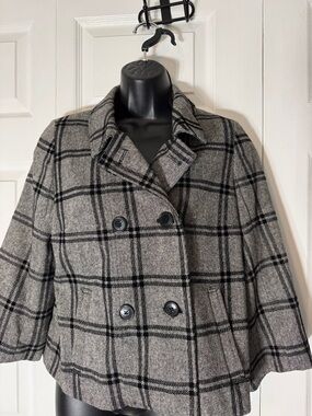 Women’s Gray Plaid Double-Breasted Pea Coat